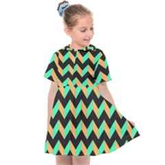 Modern Retro Chevron Patchwork Pattern Kids  Sailor Dress by GardenOfOphir