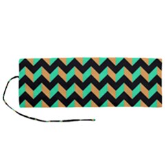 Modern Retro Chevron Patchwork Pattern Roll Up Canvas Pencil Holder (m) by GardenOfOphir