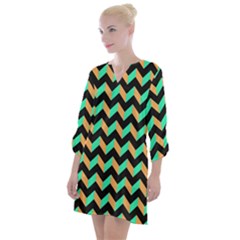 Modern Retro Chevron Patchwork Pattern Open Neck Shift Dress by GardenOfOphir