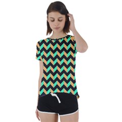 Modern Retro Chevron Patchwork Pattern Short Sleeve Open Back Tee by GardenOfOphir