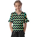 Modern Retro Chevron Patchwork Pattern Kids  V-Neck Horn Sleeve Blouse View1