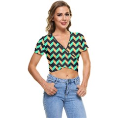 Modern Retro Chevron Patchwork Pattern Short Sleeve Foldover Tee by GardenOfOphir