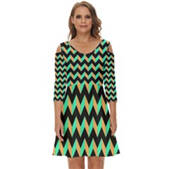 Modern Retro Chevron Patchwork Pattern Shoulder Cut Out Zip Up Dress by GardenOfOphir