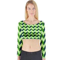 Modern Retro Chevron Patchwork Pattern Long Sleeve Crop Top by GardenOfOphir