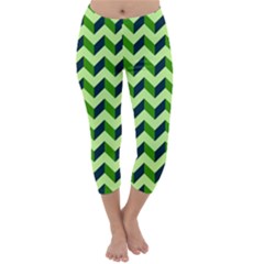 Modern Retro Chevron Patchwork Pattern Capri Winter Leggings  by GardenOfOphir