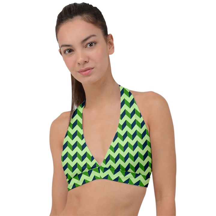 Modern Retro Chevron Patchwork Pattern Halter Plunge Bikini Top