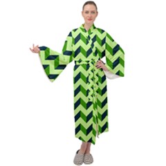 Modern Retro Chevron Patchwork Pattern Maxi Velvet Kimono by GardenOfOphir