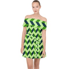 Modern Retro Chevron Patchwork Pattern Off Shoulder Chiffon Dress by GardenOfOphir