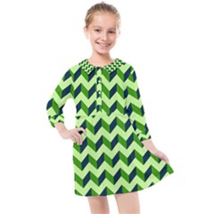 Modern Retro Chevron Patchwork Pattern Kids  Quarter Sleeve Shirt Dress by GardenOfOphir