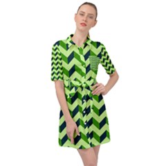 Modern Retro Chevron Patchwork Pattern Belted Shirt Dress by GardenOfOphir