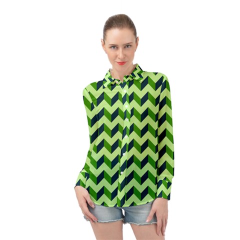 Modern Retro Chevron Patchwork Pattern Long Sleeve Chiffon Shirt by GardenOfOphir