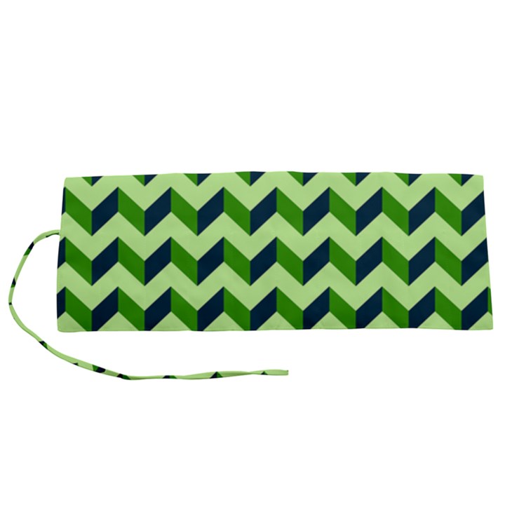 Modern Retro Chevron Patchwork Pattern Roll Up Canvas Pencil Holder (S)