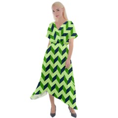 Modern Retro Chevron Patchwork Pattern Cross Front Sharkbite Hem Maxi Dress