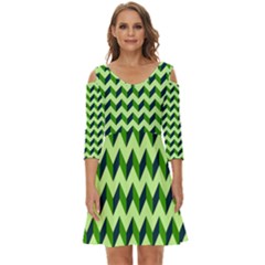 Modern Retro Chevron Patchwork Pattern Shoulder Cut Out Zip Up Dress by GardenOfOphir