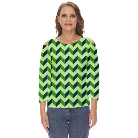 Modern Retro Chevron Patchwork Pattern Cut Out Wide Sleeve Top by GardenOfOphir