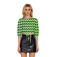 Modern Retro Chevron Patchwork Pattern Mid Sleeve Drawstring Hem Top