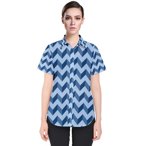 Modern Retro Chevron Patchwork Pattern Women s Short Sleeve Shirt by GardenOfOphir