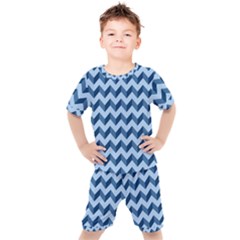 Modern Retro Chevron Patchwork Pattern Kids  Tee And Shorts Set by GardenOfOphir