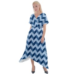 Modern Retro Chevron Patchwork Pattern Cross Front Sharkbite Hem Maxi Dress by GardenOfOphir