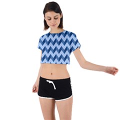 Modern Retro Chevron Patchwork Pattern Tie Back Short Sleeve Crop Tee by GardenOfOphir