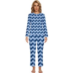 Modern Retro Chevron Patchwork Pattern Womens  Long Sleeve Lightweight Pajamas Set by GardenOfOphir