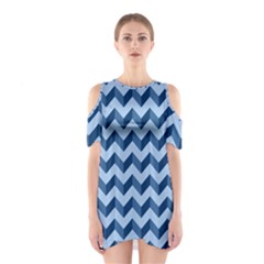 Modern Retro Chevron Patchwork Pattern Shoulder Cutout One Piece Dress by GardenOfOphir