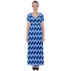 Modern Retro Chevron Patchwork Pattern High Waist Short Sleeve Maxi Dress by GardenOfOphir