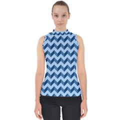 Modern Retro Chevron Patchwork Pattern Mock Neck Shell Top by GardenOfOphir