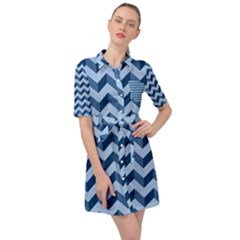 Modern Retro Chevron Patchwork Pattern Belted Shirt Dress by GardenOfOphir