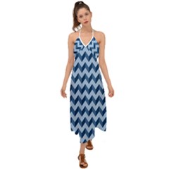 Modern Retro Chevron Patchwork Pattern Halter Tie Back Dress  by GardenOfOphir