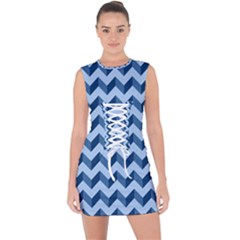 Modern Retro Chevron Patchwork Pattern Lace Up Front Bodycon Dress by GardenOfOphir