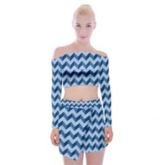 Modern Retro Chevron Patchwork Pattern Off Shoulder Top With Mini Skirt Set by GardenOfOphir