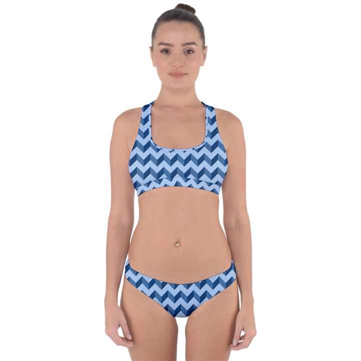 Modern Retro Chevron Patchwork Pattern Cross Back Hipster Bikini Set