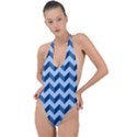 Modern Retro Chevron Patchwork Pattern Backless Halter One Piece Swimsuit View1