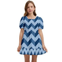 Modern Retro Chevron Patchwork Pattern Kids  Short Sleeve Dolly Dress by GardenOfOphir