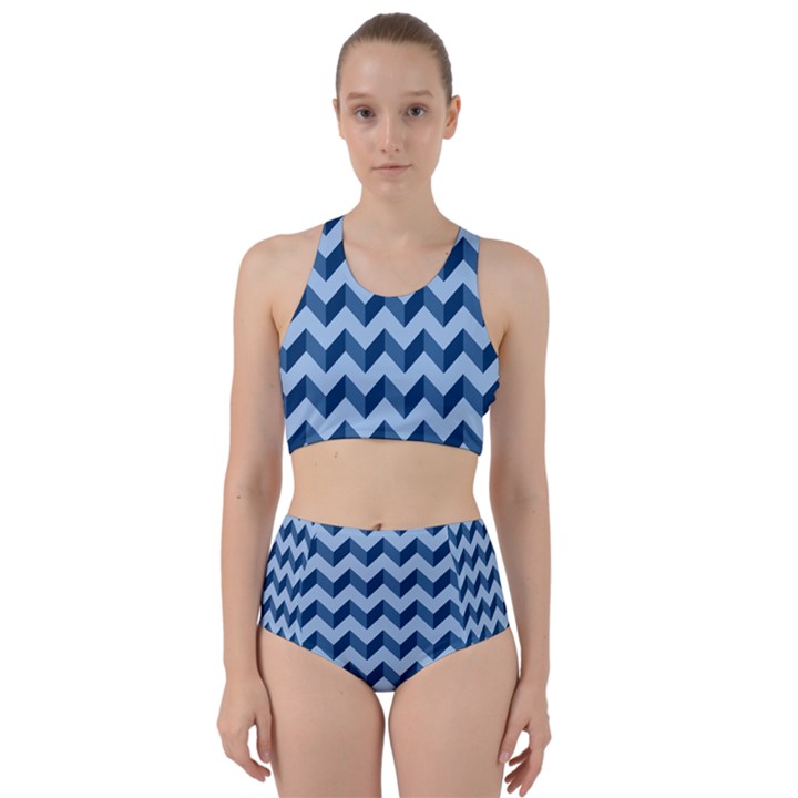 Modern Retro Chevron Patchwork Pattern Racer Back Bikini Set