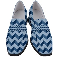 Modern Retro Chevron Patchwork Pattern Women s Chunky Heel Loafers by GardenOfOphir