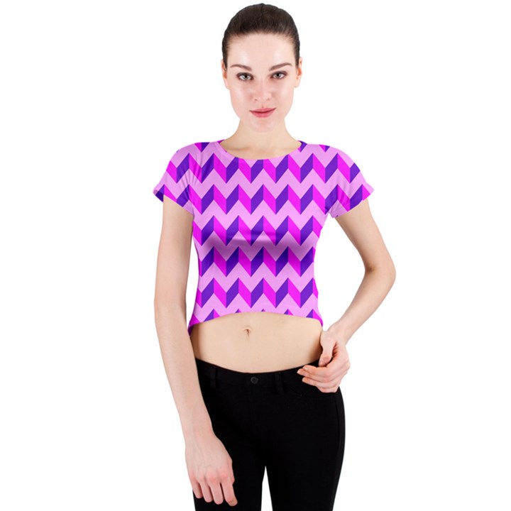 Modern Retro Chevron Patchwork Pattern Crew Neck Crop Top