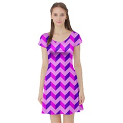 Modern Retro Chevron Patchwork Pattern Short Sleeve Skater Dress by GardenOfOphir