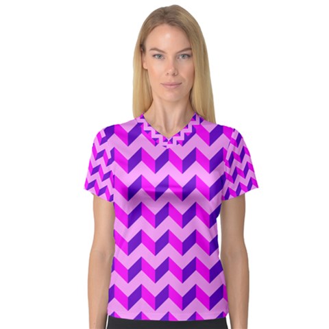 Modern Retro Chevron Patchwork Pattern V-neck Sport Mesh Tee by GardenOfOphir