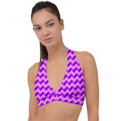 Modern Retro Chevron Patchwork Pattern Halter Plunge Bikini Top by GardenOfOphir