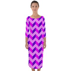 Modern Retro Chevron Patchwork Pattern Quarter Sleeve Midi Bodycon Dress by GardenOfOphir