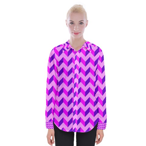 Modern Retro Chevron Patchwork Pattern Womens Long Sleeve Shirt by GardenOfOphir