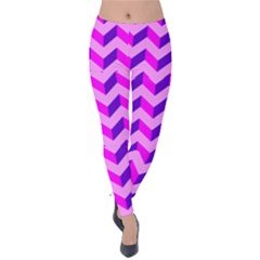 Modern Retro Chevron Patchwork Pattern Velvet Leggings by GardenOfOphir