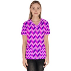 Modern Retro Chevron Patchwork Pattern Women s V-neck Scrub Top by GardenOfOphir