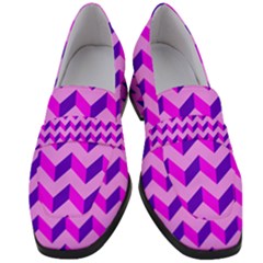 Modern Retro Chevron Patchwork Pattern Women s Chunky Heel Loafers by GardenOfOphir