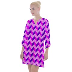 Modern Retro Chevron Patchwork Pattern Open Neck Shift Dress by GardenOfOphir