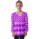 Modern Retro Chevron Patchwork Pattern Kids  V Neck Casual Top View1