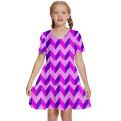 Modern Retro Chevron Patchwork Pattern Kids  Short Sleeve Tiered Mini Dress by GardenOfOphir