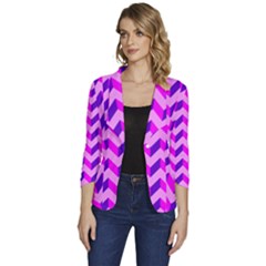 Modern Retro Chevron Patchwork Pattern Women s One-button 3/4 Sleeve Short Jacket